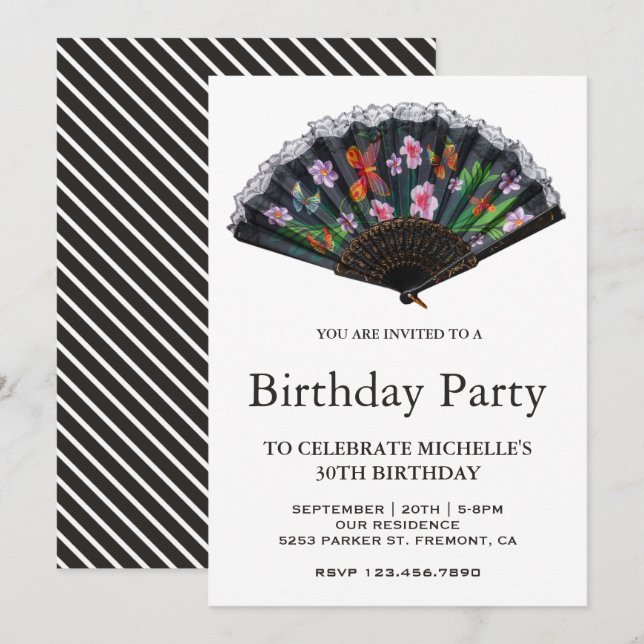 Invitation Anniversaire élégant du Japon oriental floral (Devant / Derrière)