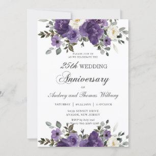Invitation Anniversaire élégant du Mariage floral violet fonc