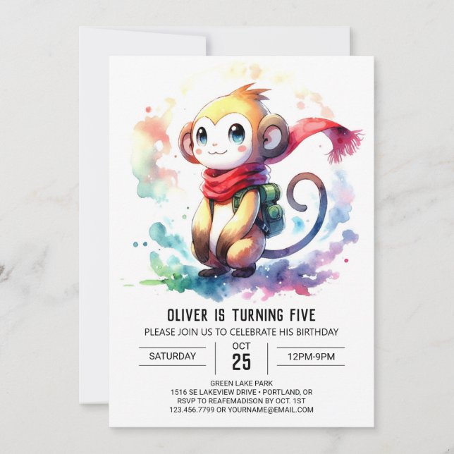 Invitation Anniversaire élégant du singe de la Jungle (Devant)
