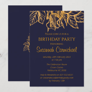 Invitation Anniversaire élégant en bleu et or de minuit