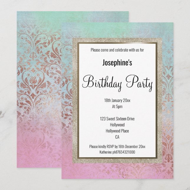 INVITATION ANNIVERSAIRE ÉLÉGANT EN MARBRE VICTORIEN (Devant / Derrière)
