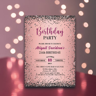 Invitation Anniversaire élégant noir paillettes métallisé ros