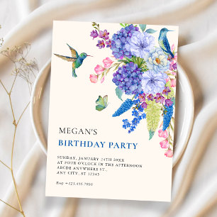 Invitation Anniversaire élégant oiseau floral esthétique