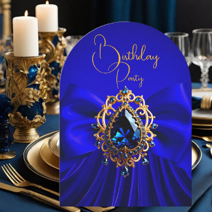 Invitation Anniversaire élégant Royal Blue Bow Gold Jewel