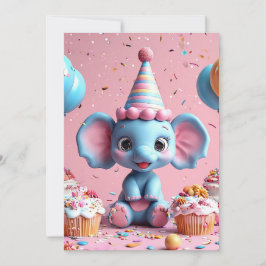 Invitation Anniversaire éléphant avec gâteau et ballons