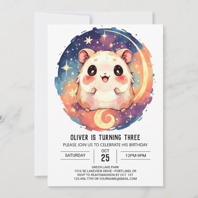 Invitation Anniversaire en ligne du hamster aquarelle (Devant)
