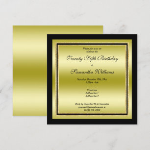 Invitation Anniversaire encadré d'or et de noir brillant