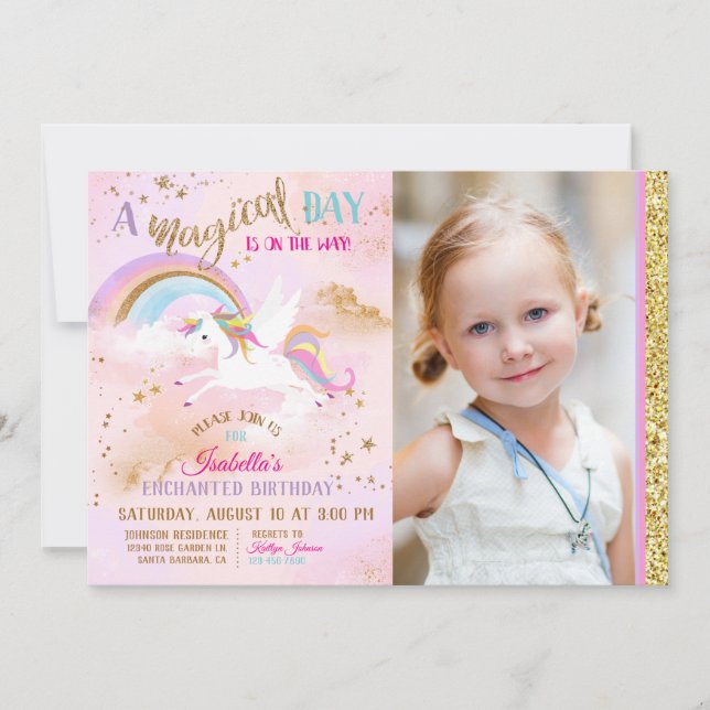 Invitation Anniversaire enchanté d'étincelle d'arc-en-ciel de (Devant)