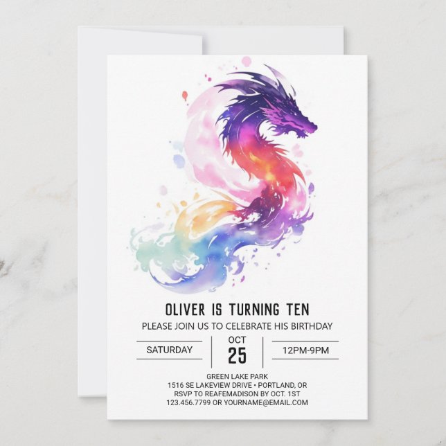 Invitation Anniversaire Enchanted Watercolor Kids Dragon (Devant)