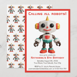 Invitation Anniversaire Enfant Robot Mignon Amusant