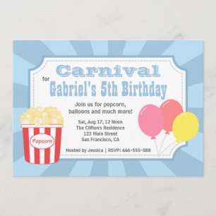 Invitation Anniversaire Enfants - Carnaval avec Popcorn & Bal