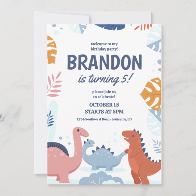 Invitation anniversaire enfants dinosaures, Invita (Devant)