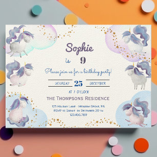 Invitation Anniversaire enfants licornes mignonnes magiques