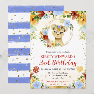 Invitation Anniversaire Enfants Lion de la Jungle Mignon Aqua