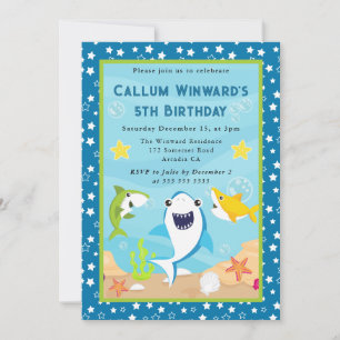 Invitation Anniversaire Enfants Requins Mignons Sous l'Eau 
