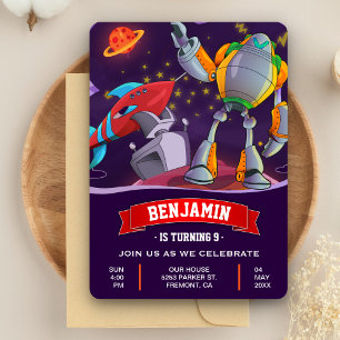 Invitation anniversaire enfants robot fusée espace