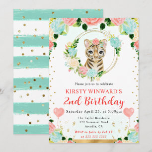Invitation Anniversaire Enfants Tigre de la Jungle Mignon Aqu