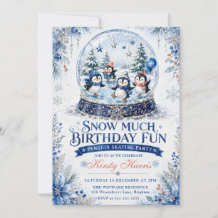 Invitation Anniversaire enneigé fun avec patinage de pingouin