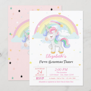 Invitation Anniversaire Étoiles Arc-en-ciel Licorne Magique