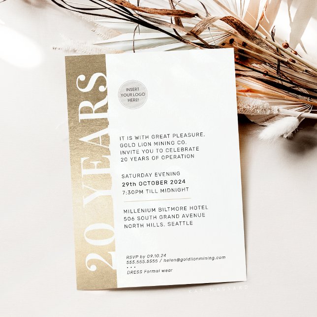 Invitation ANNIVERSAIRE ÉVÉNEMENT moderne logo minimal or noi (Créateur téléchargé)