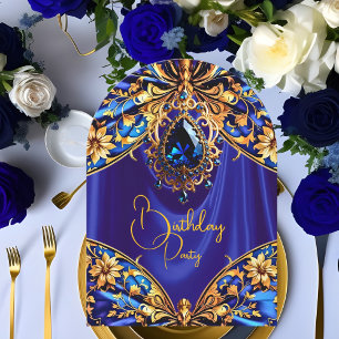 Invitation Anniversaire exotique Bleu Bijou d'or Papillon