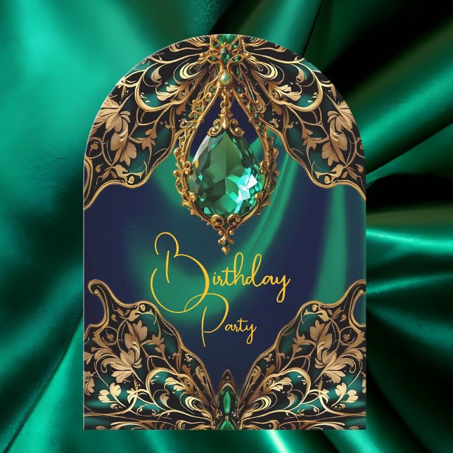 Invitation Anniversaire exotique Vert Bijou d'or Papillon (Créateur téléchargé)