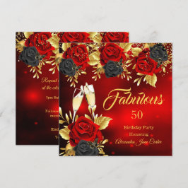 Invitation Anniversaire Fabuleux Champagne Rouge Rose Noir Or