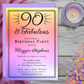 Invitation Anniversaire fabuleux de 90 ans rose violet ombré