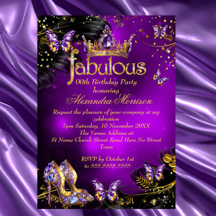 Invitation Anniversaire fabuleux papillon violet or noir