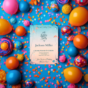 Invitation Anniversaire Fantaisiste avec Ballons et Petit Man