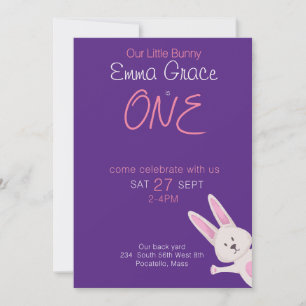 Invitation Anniversaire Fantaisiste Lapin Rose Moderne 1 an