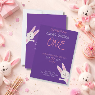 Invitation Anniversaire Fantaisiste Moderne Lapin Rose 1 an