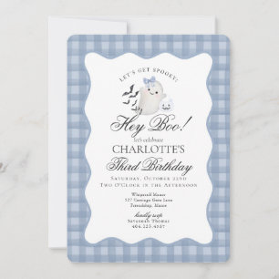 Invitation Anniversaire Fantôme Prépa Gingham Bleu Hey Boo
