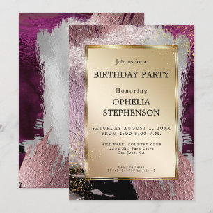 Invitation Anniversaire   Faux Métallurgie Plum Merlot Stroke