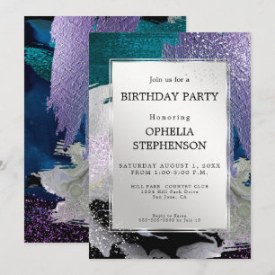 Invitation Anniversaire   Faux Métallurgique Lilac Aqua