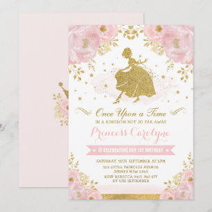 Invitation Anniversaire féminin de la Cendrillon rose
