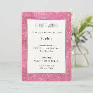 Invitation Anniversaire Féminin Rose Pailleté