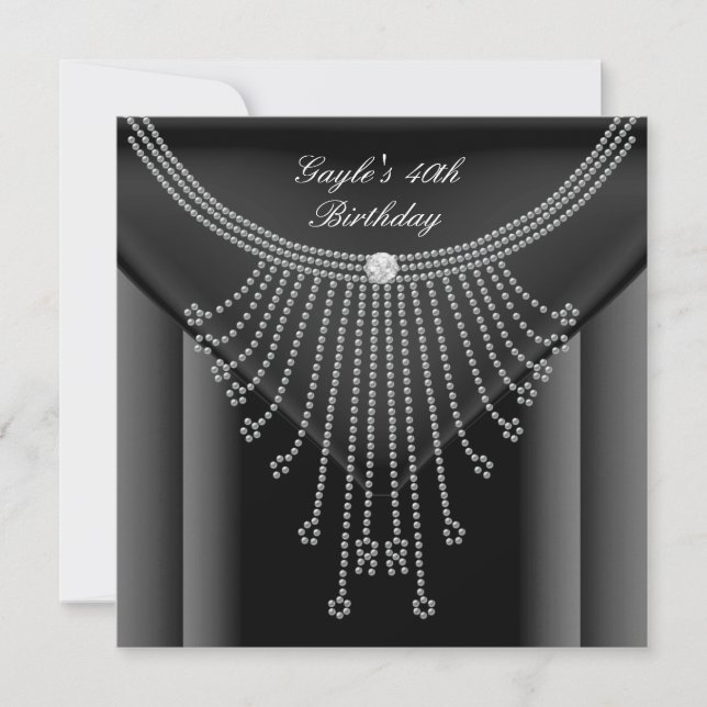 Invitation Anniversaire Fête Collier Noir Bijou Diamant (Devant)