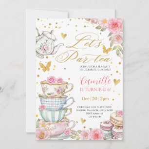 Invitation Anniversaire Fête de Thé Floral Rose Caprice