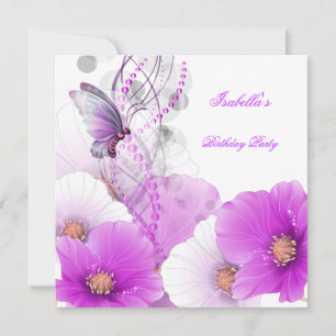 Invitation Anniversaire Fête Joli Floral Lilac Papillon blanc