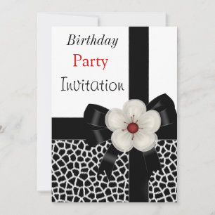 Invitation Anniversaire Fête Noir Blanc Bow