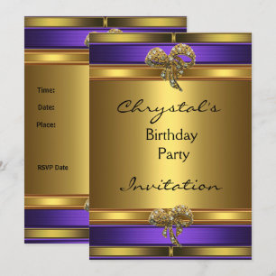 Invitation Anniversaire fête Purple Gold Jewel Bow