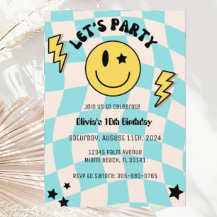 Invitation anniversaire fête rétro bleu Prépa Y2K