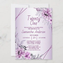 Invitation Anniversaire Fête rose Floral Violet Violet Cadre 