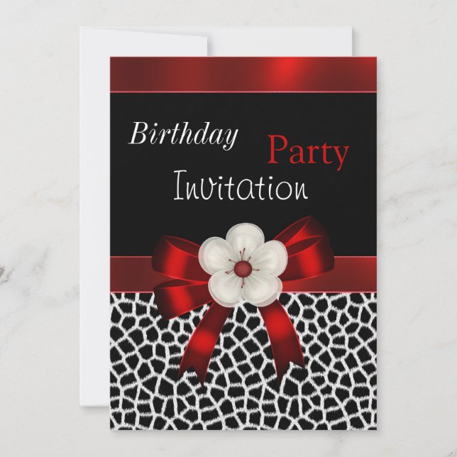 Invitation Anniversaire Fête Rouge Noir Floral Bow (Devant)