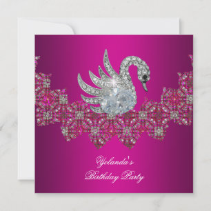 Invitation Anniversaire Fête Swan rose Floral Noir