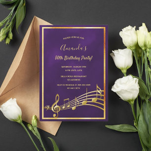 Invitation Anniversaire fête violet or notes