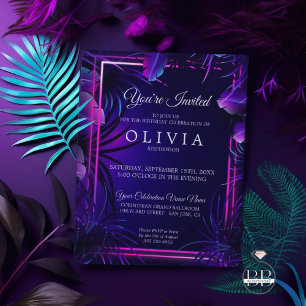 Invitation Anniversaire Feuillage Tropical Néon Époustoufla