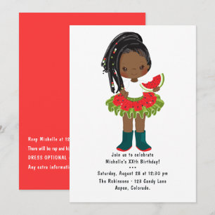 Invitation Anniversaire Fille Américaine Noire Tutu Pastèque