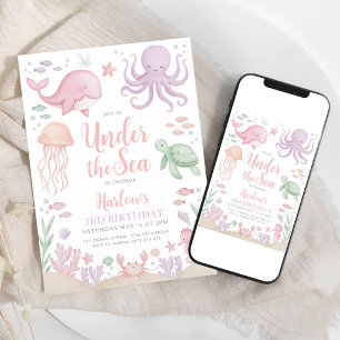 Invitation Anniversaire Fille Animaux Océan Aquarelle